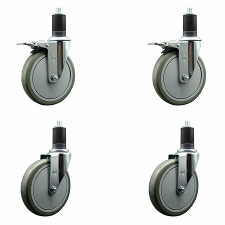 SERVICE CASTER 6'' Gray Poly Swivel 1-5/8'' Expanding Stem Caster Set 2 Total Lock Brakes, 4PK SCC-EXTTL20S614-PPUB-2-S-2-158